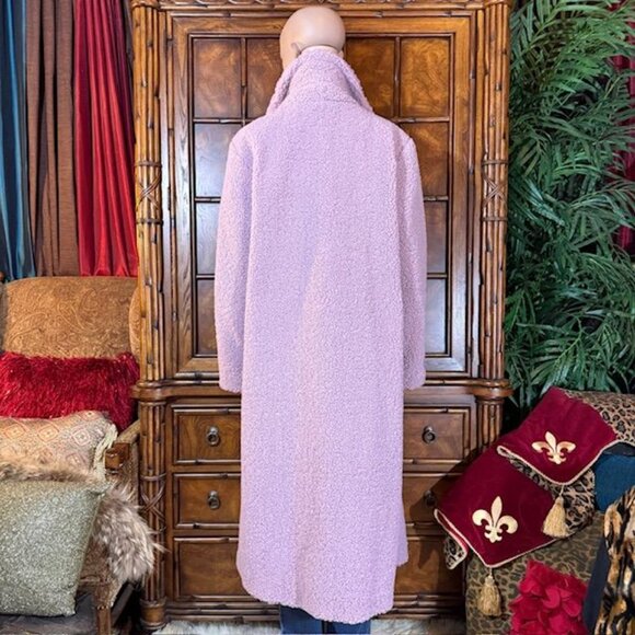 G by Giuliana Black Label Lavender Faux Shearling Teddy Double Breast Long Coat - Picture 3 of 10